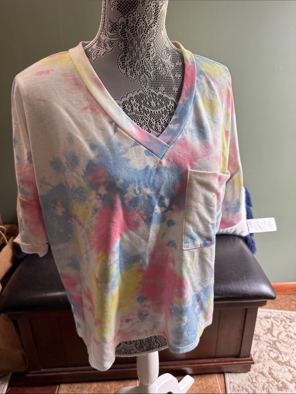 Fantastic Fawn Pastel Tie-Dye V-Neck Pocket Tee